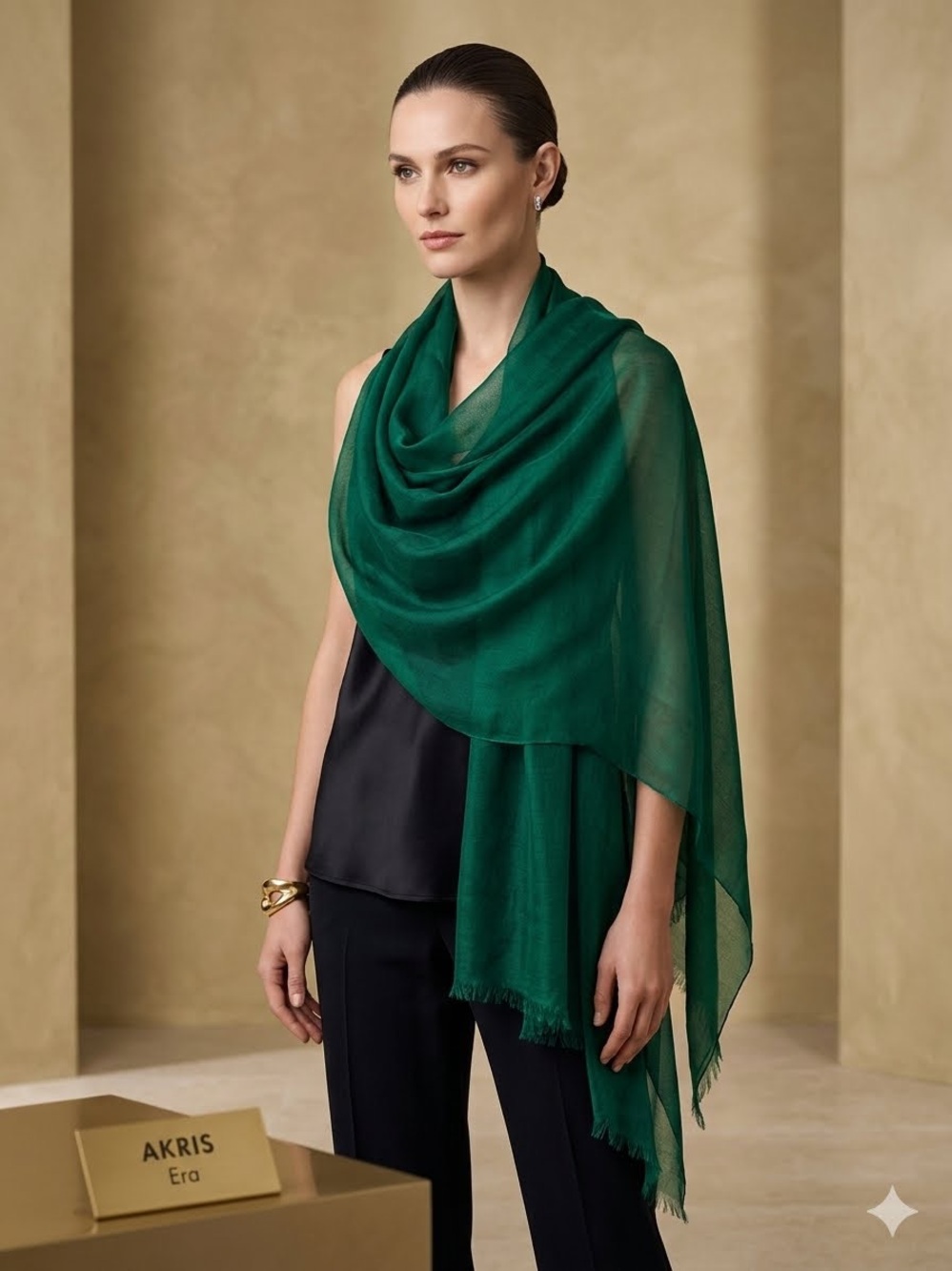 Akris Era Emerald Green Cashmere  Blend Luxury Scarf Lightweight